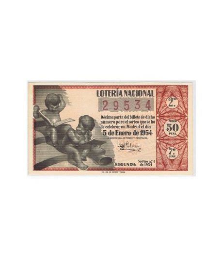 Loteria Nacional. 1954 sorteo 1. Rojo.