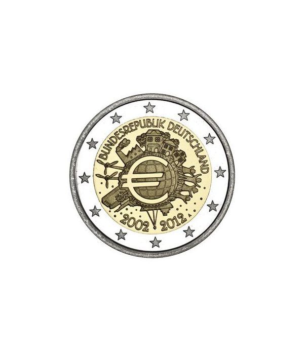 moneda Alemania 2 euros 2012 "X ANIVERSARIO DEL EURO".(5 cecas)