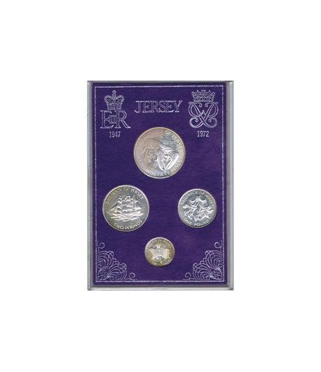 Estuche monedas Jersey 1972. Bodas Plata Reales. 4 mon. (plata)