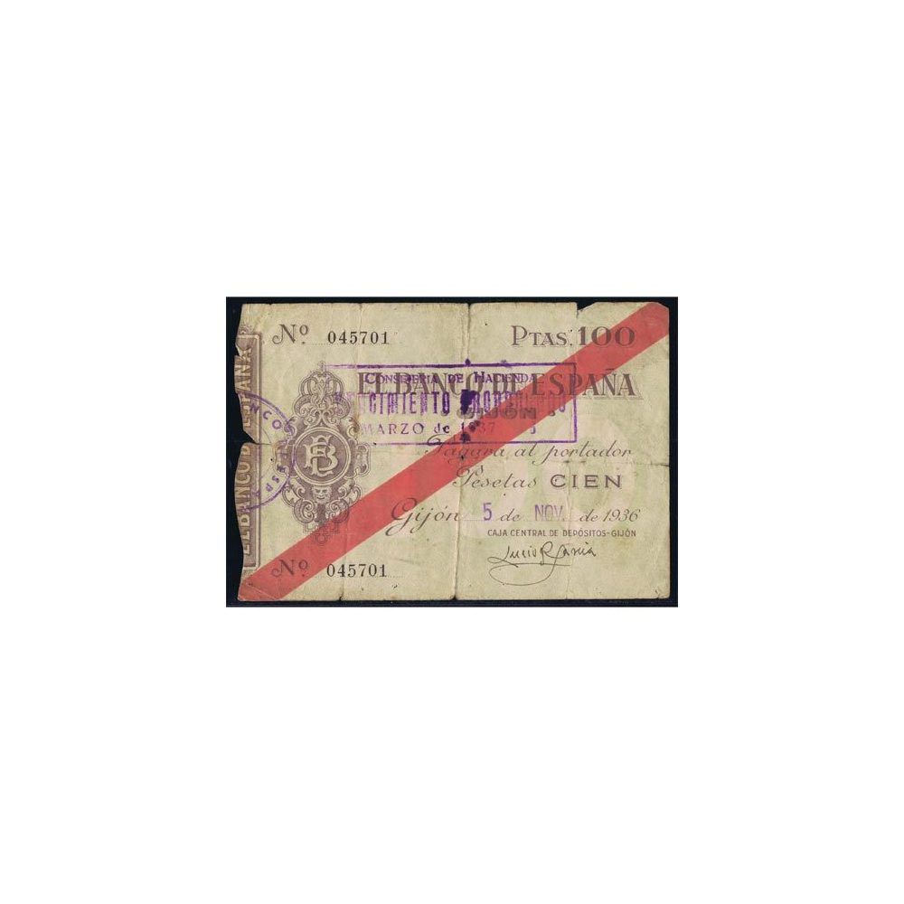 (1936/11/05) Banco de España. Gijon. 100 Pesetas. MBC  - 2