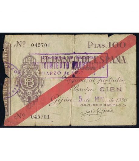 (1936/11/05) Banco de España. Gijon. 100 Pesetas. MBC
